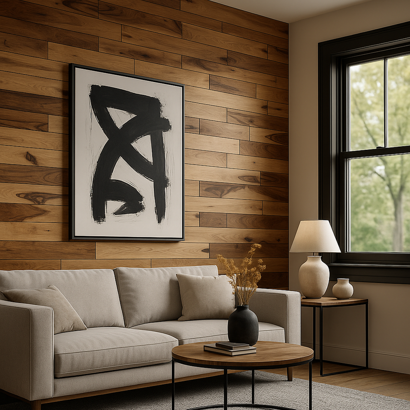 Ambiente con una pared revestida en madera FWW