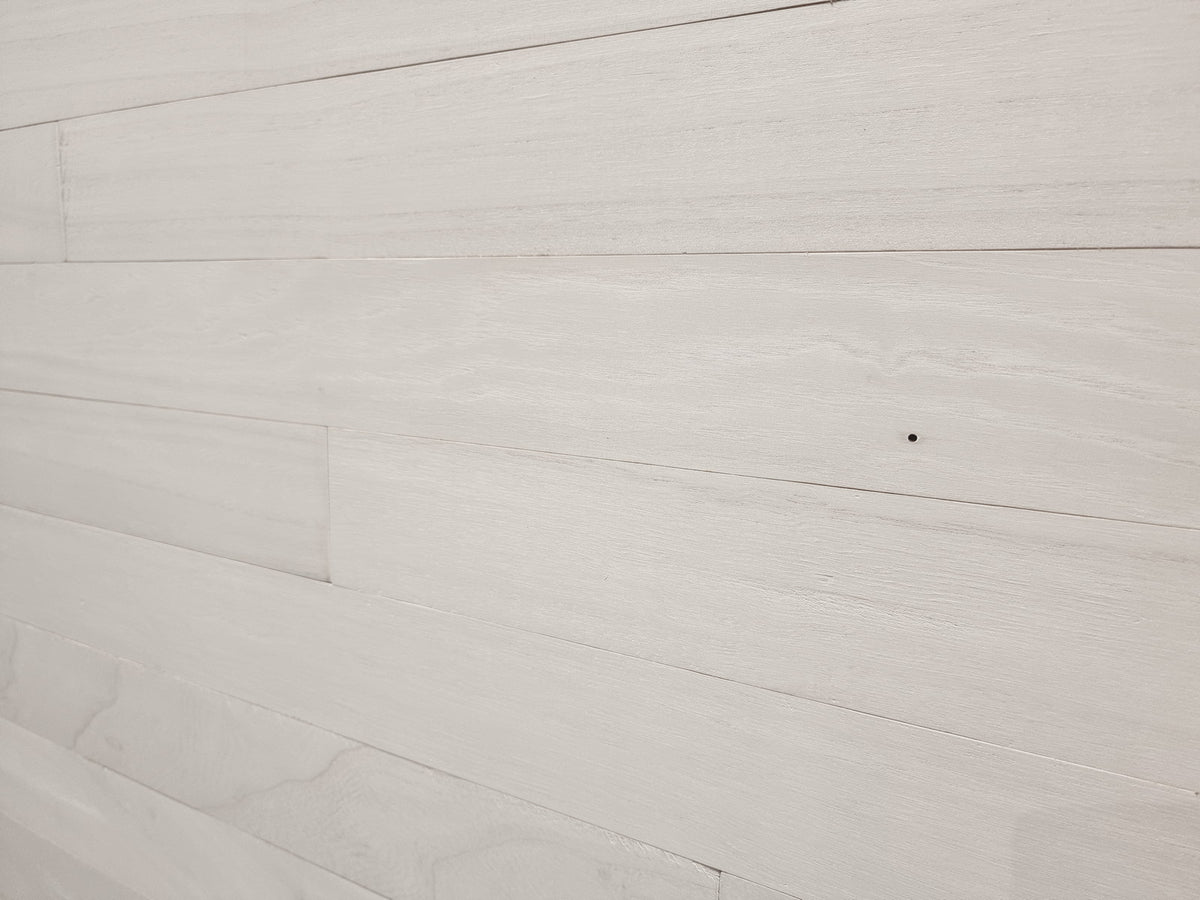 White washed paulownia wall planks, edge profile
