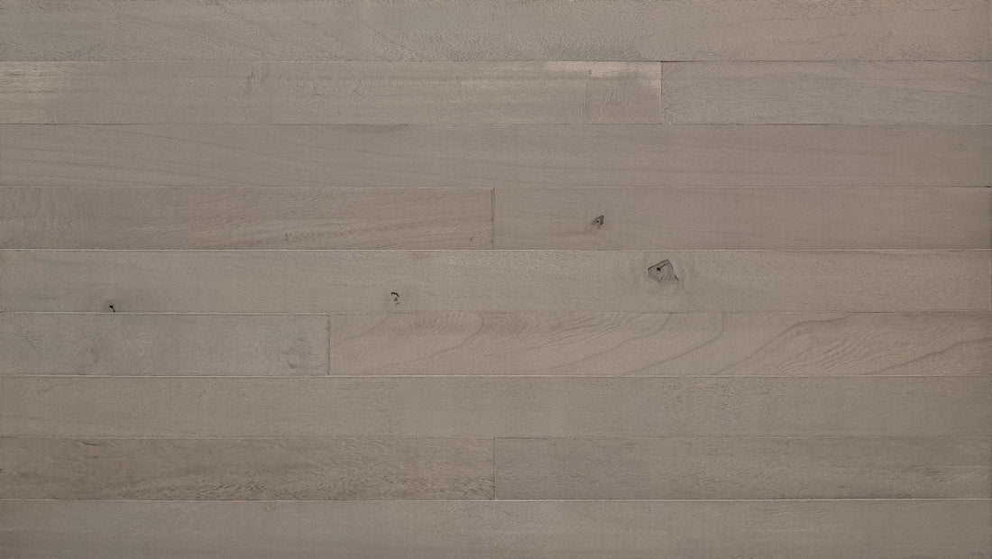 Grey color-washed paulownia wood wall planks, front view
