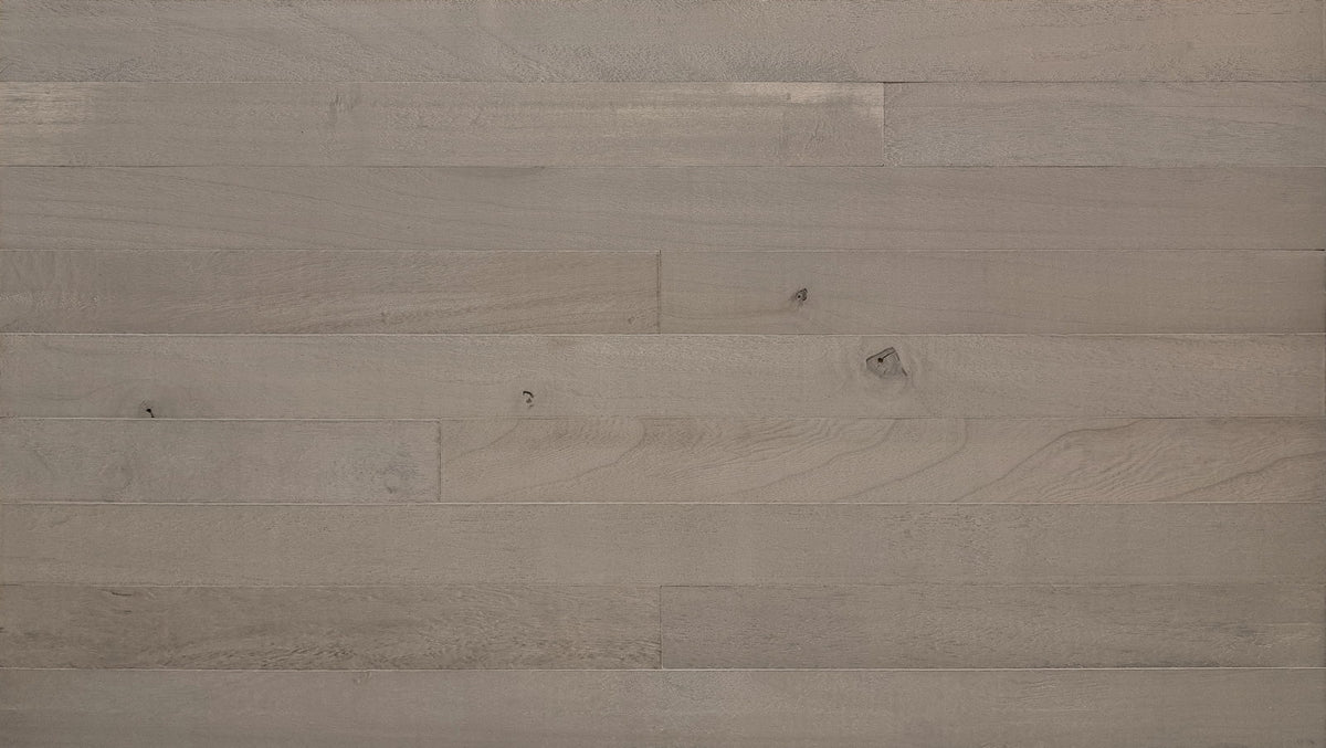 Grey color-washed paulownia wood wall planks, front view