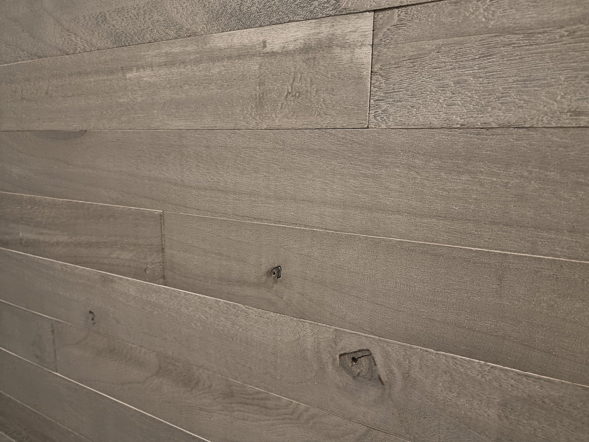 Grey washed paulownia wall planks, edge profile