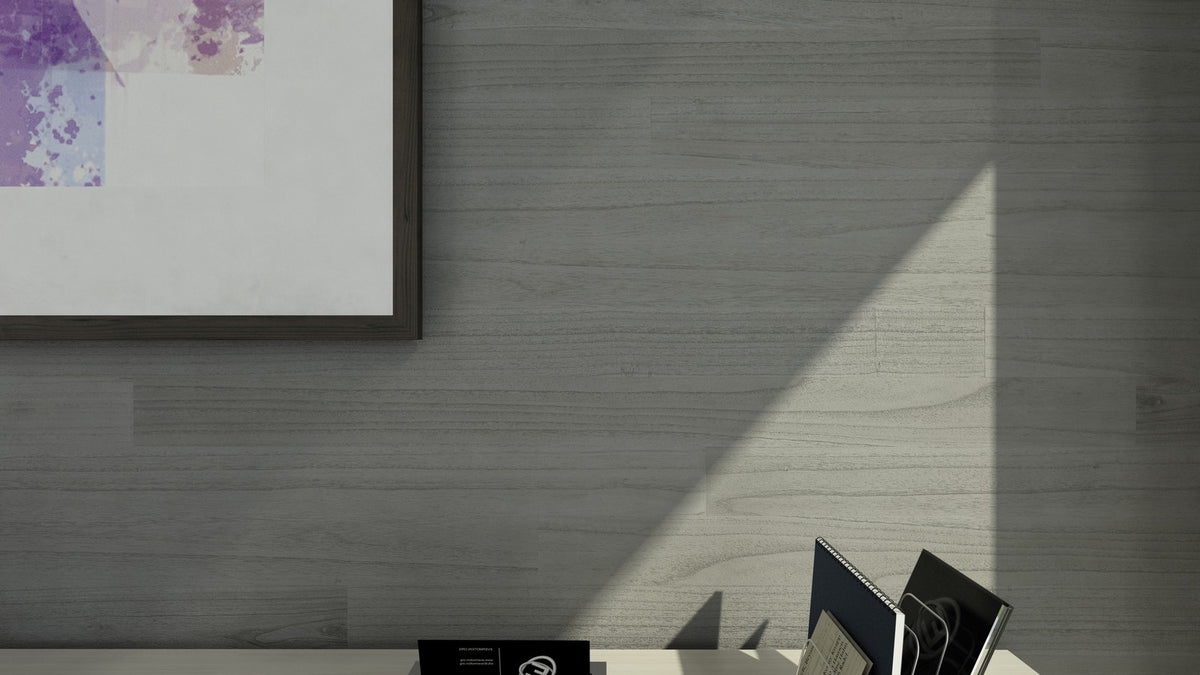 Storm grey washed paulownia wall planks, edge profile