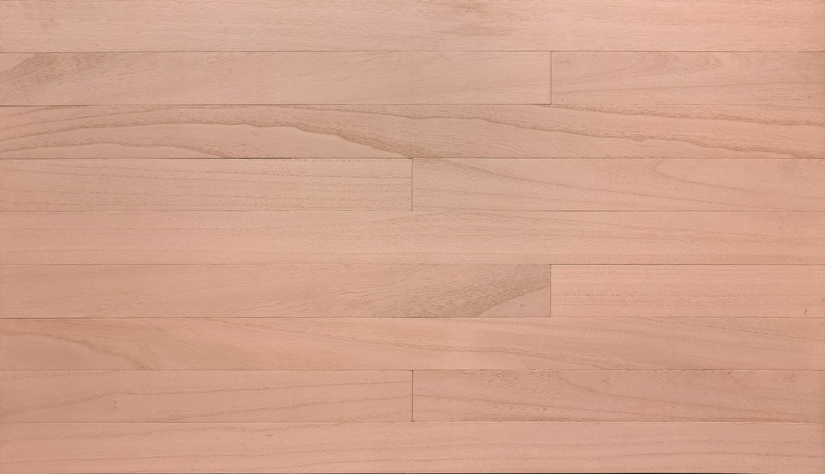 Pink color-washed paulownia wood wall planks, front view