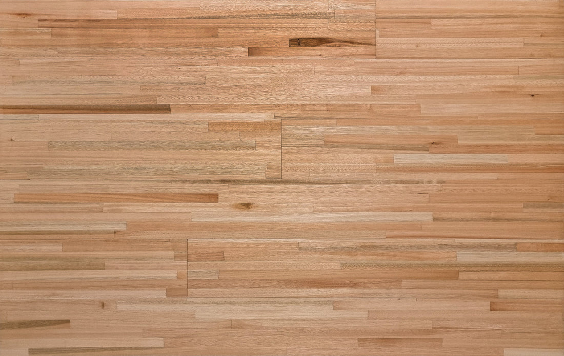 Strips eucalyptus wood mosaic wall panel, front view