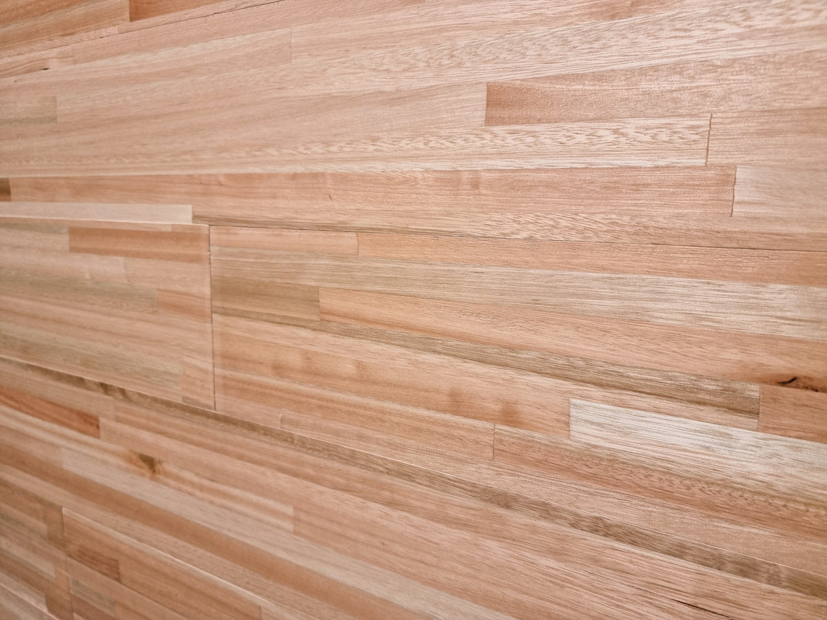 Strips eucalyptus wood mosaic panel, edge profile