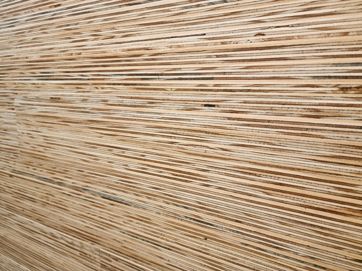Lines wood strip wall panel, close detail