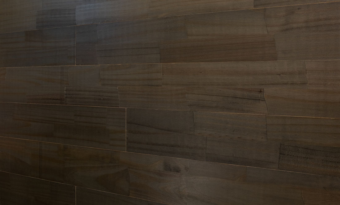 Dark Bourbon pine wood brick wall panels, front view