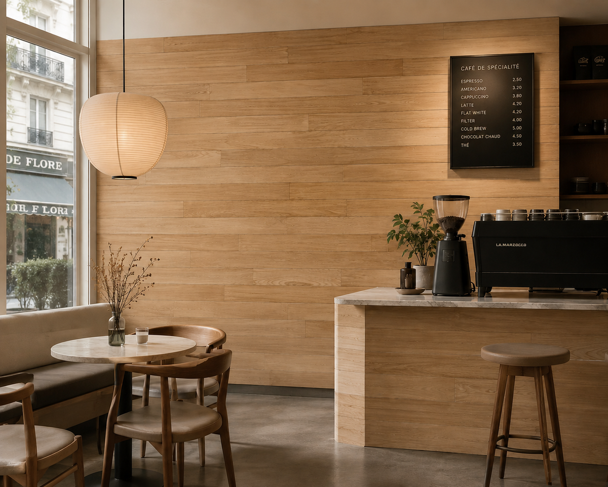 Princess Tree paulownia wood wall in an interior
