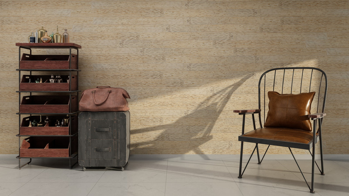Lines wood strip wall panels in a room