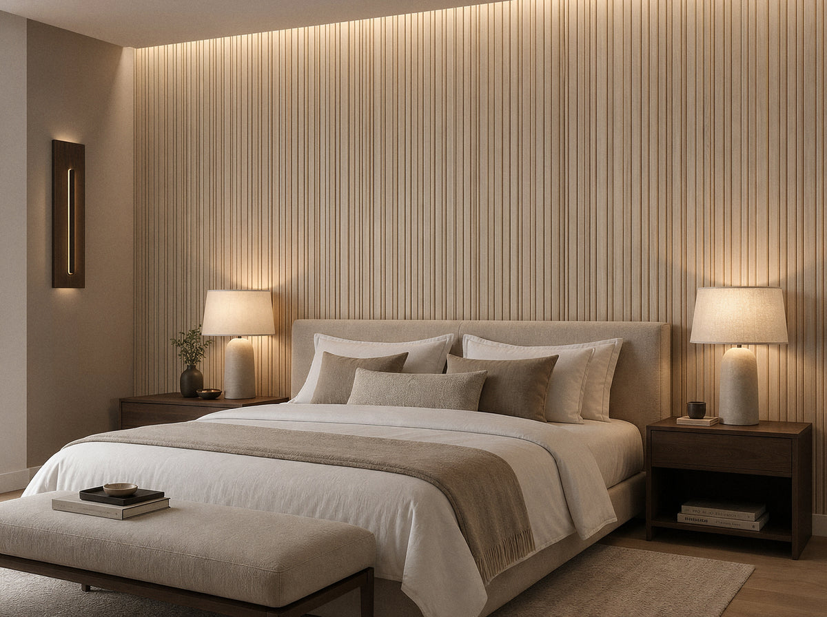 Panel de listones autoadhesivo LOFT Frost Cypress, perfil Cadence — segunda vista de ambiente