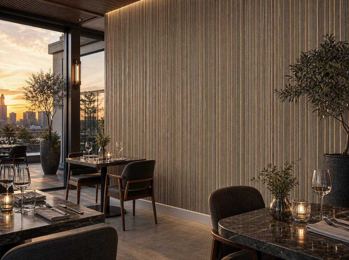 Panel de listones autoadhesivo LOFT Silver Oak, perfil Cadence — cuarta vista de ambiente